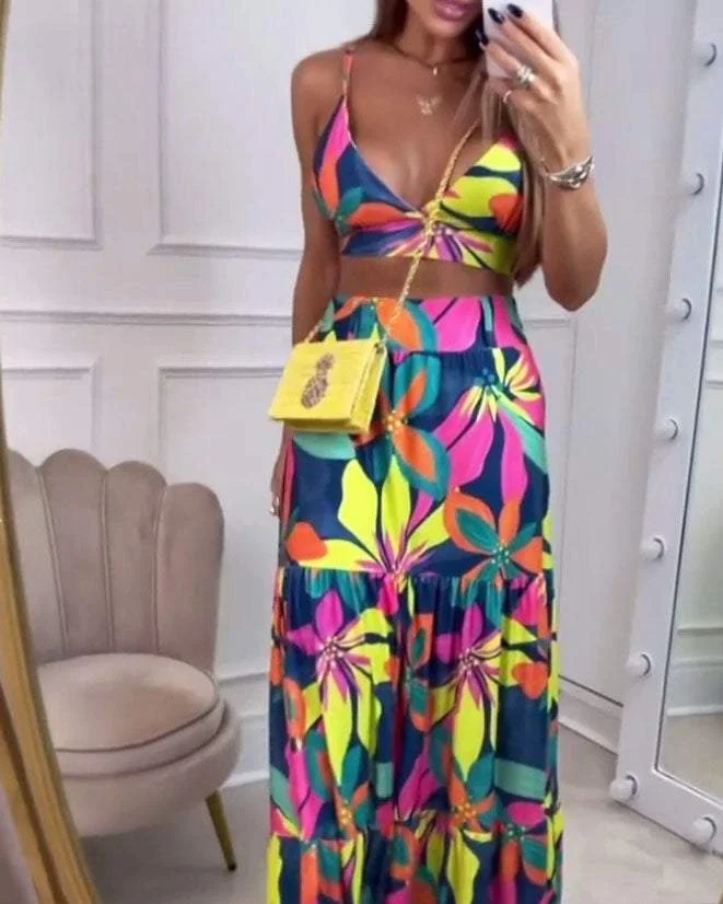 SLEEVELESS PRINTED SKIRT TWO-PIECE