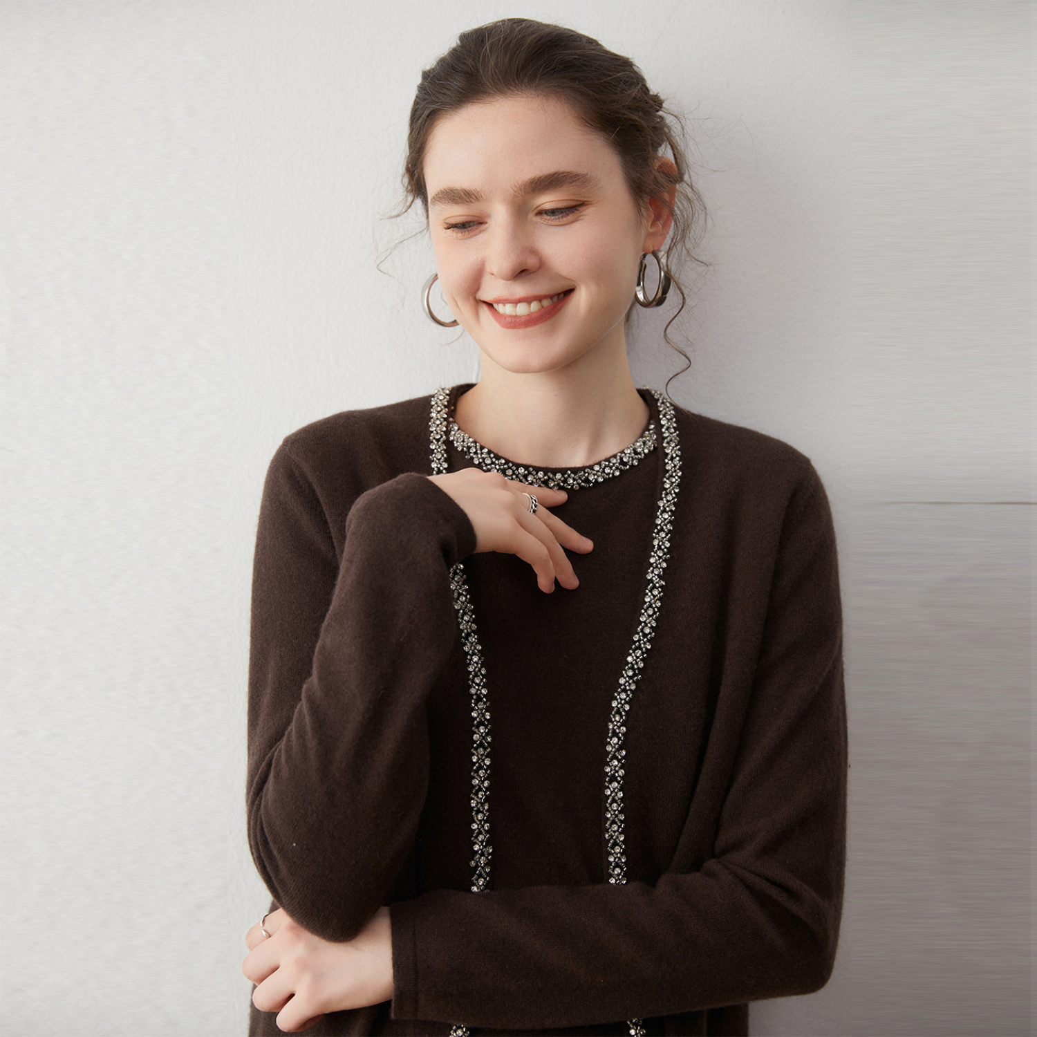 Women's Luxe Cashmere Wrap Cardigan | Crystal Details REAL SILK LIFE