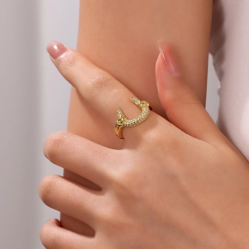 Copper Plating 18K Color-Retaining Zircon Horn Open Ring