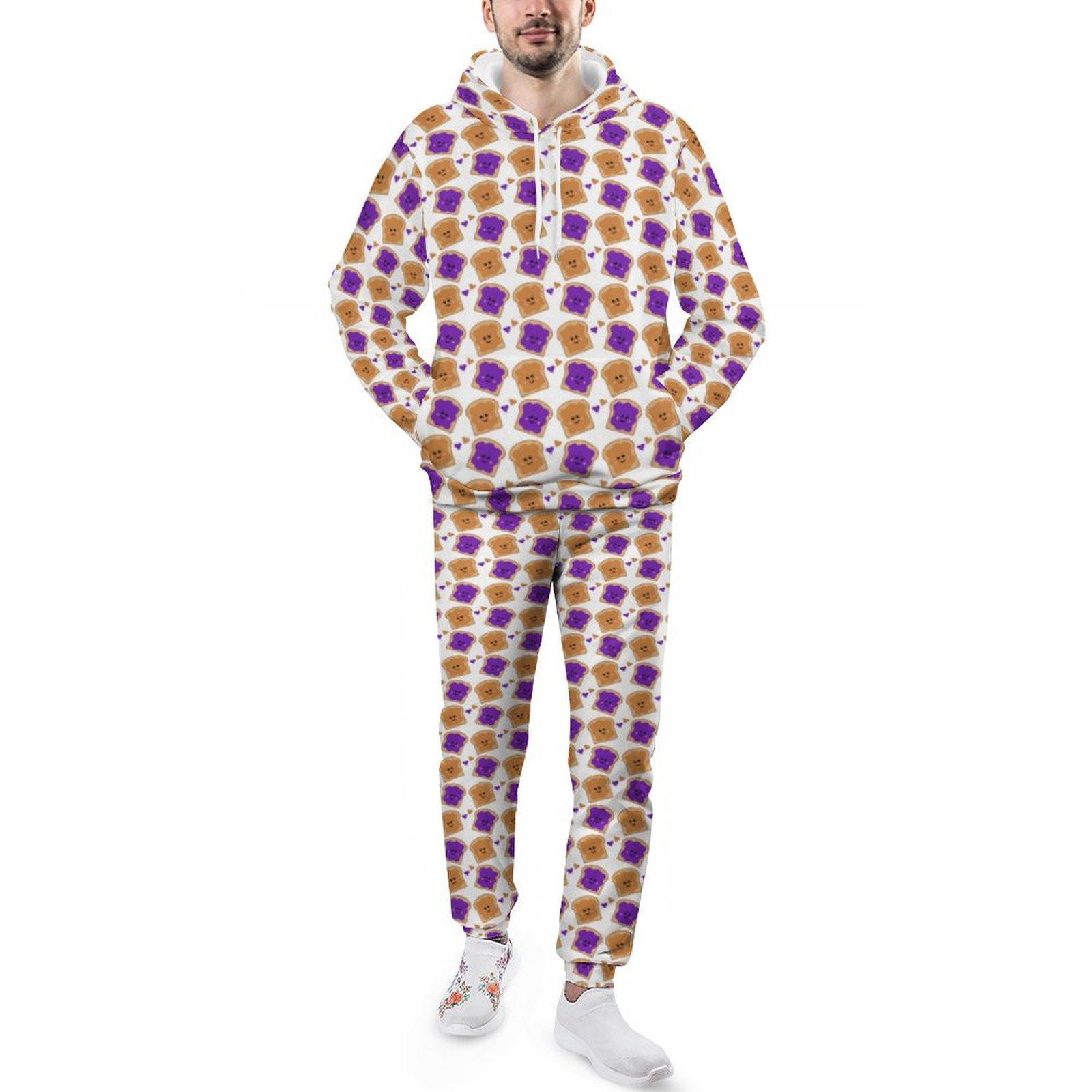 Cute Peanut Butter And Jelly Men's Sweatsuits Set Guys Loose Fall And Winter Athletic Pullover And Sweatpants Suit Outfit