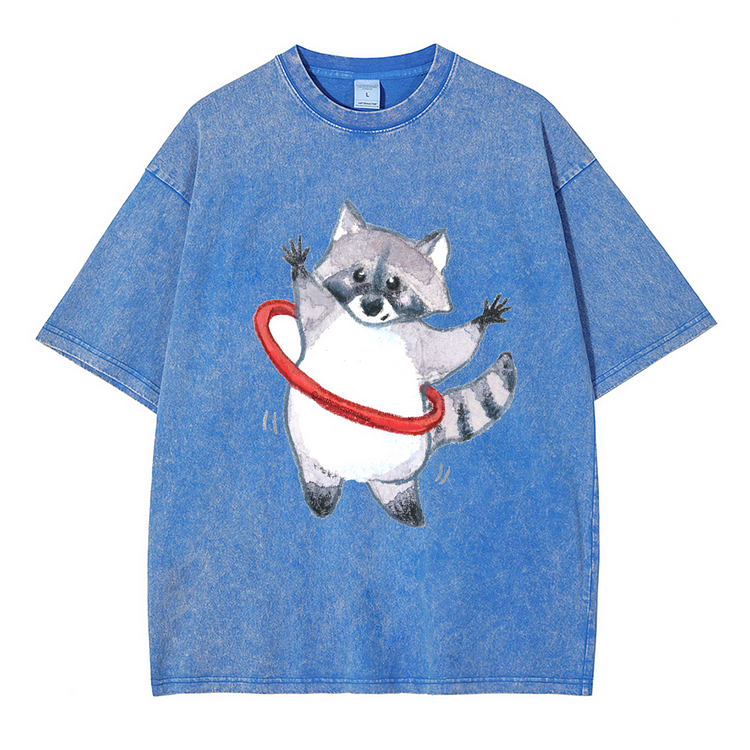 Mouse hula hoop Men's washed T-shirt