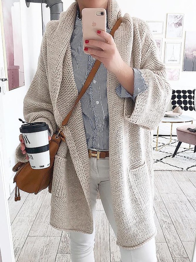 Shawl Collar Knitted Plus Size Cardigan Outerwear Coats