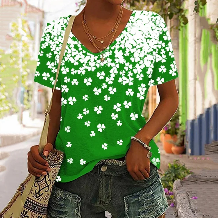 VChics St. Patrick's Day Shamrock Print Short Sleeve Casual T-Shirt