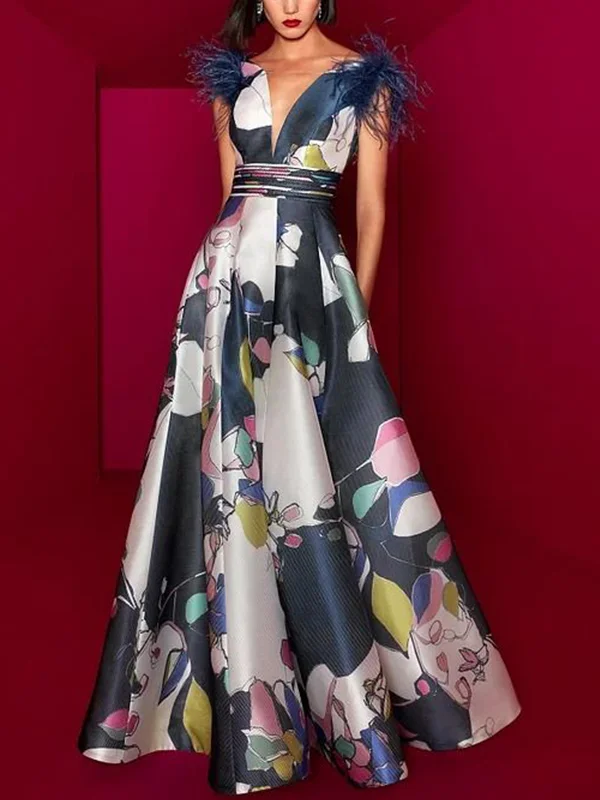 V-neck Sleeveless Printed Maxi Dress