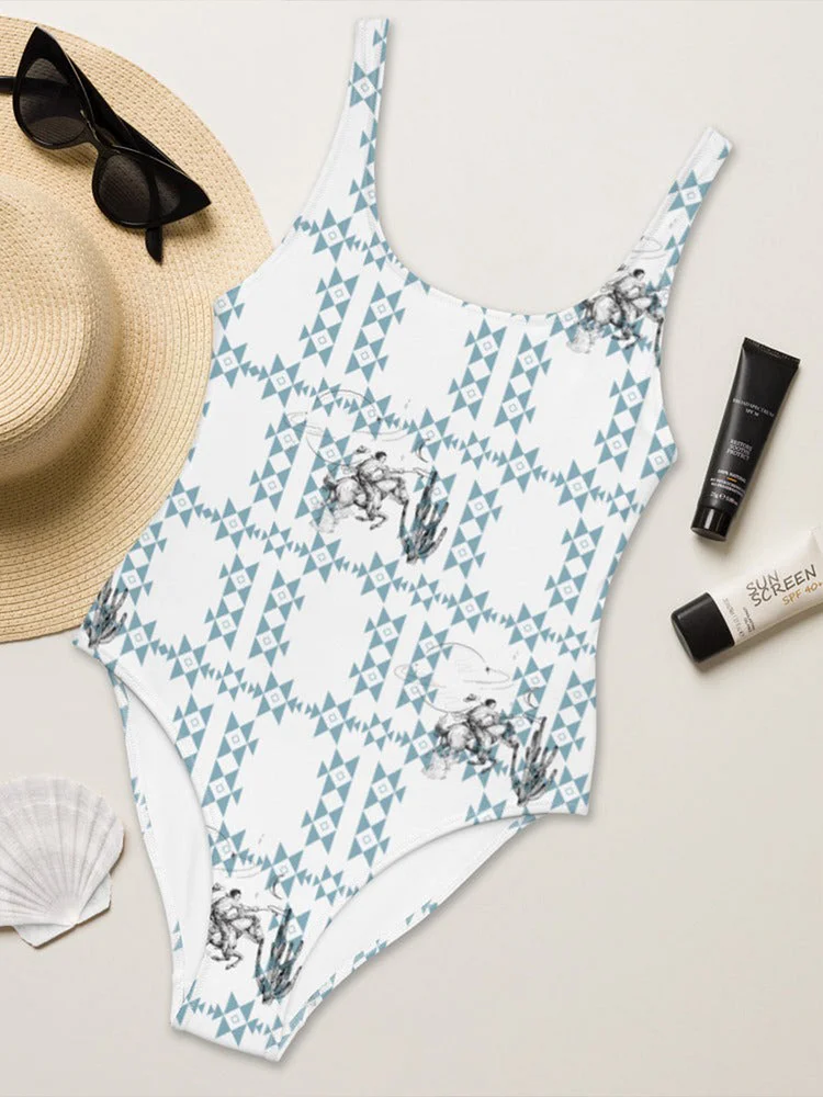 Cowboy  Blue Aztec Print Bikini