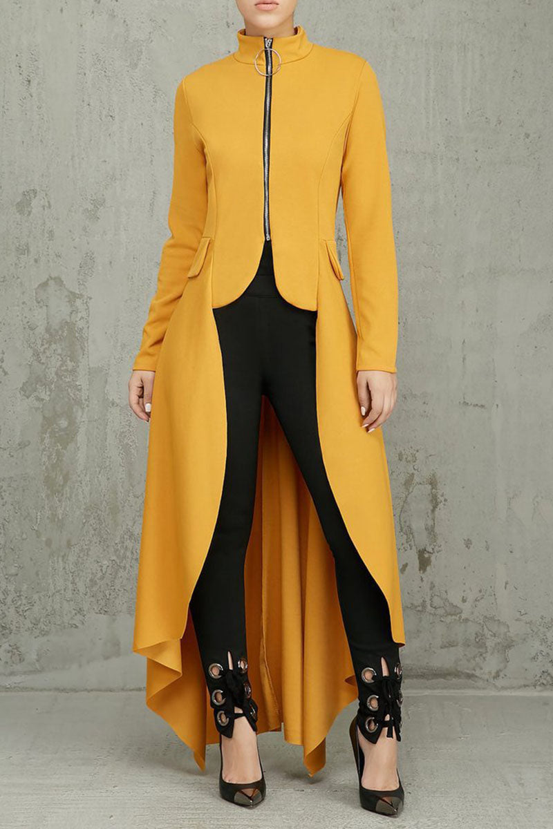 Casual Solid Split Joint Asymmetrical Zipper Irregular Dress Dresses