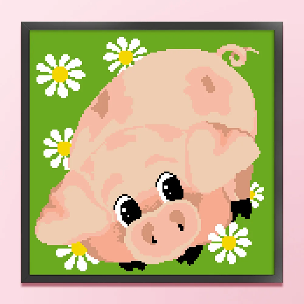 9CT Full Stamped Cross Stitch Bead Embroidery - Pig(Canvas|39*39CM)
