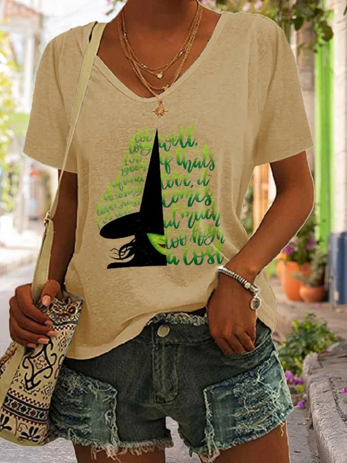 V Neck Print Wicked Defying Too High A Cost T-Shirt