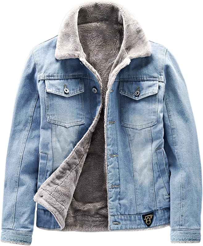 men's Fleece Lined Denim Trucker Jacket Warm Winter Coats