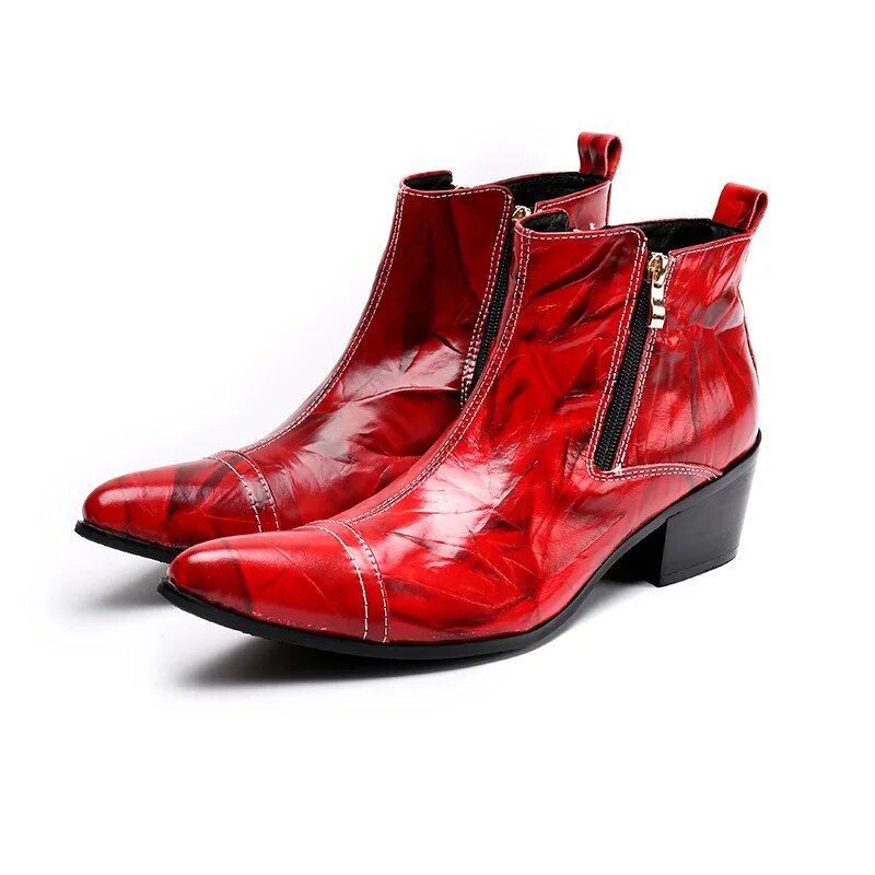 VCSHOES Western Cowboy Boots Men Pointed Toe Genuine Leather Men Boots 6.5cm Heels Red Party & Wedding Boots Shoes Men Big 46
