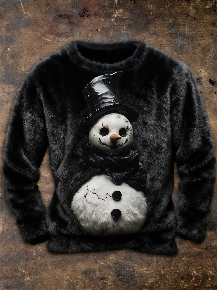 Men's Christmas Spooky Dark Snowman Cozy Plush Sweatshirt elevenforest
