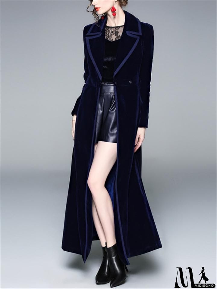 MidiSono - Women's Elegant Long Corduroy Coat Maxi Windbreaker