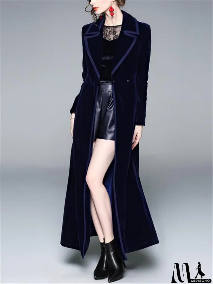 MidiSono - Women's Elegant Long Corduroy Coat Maxi Windbreaker