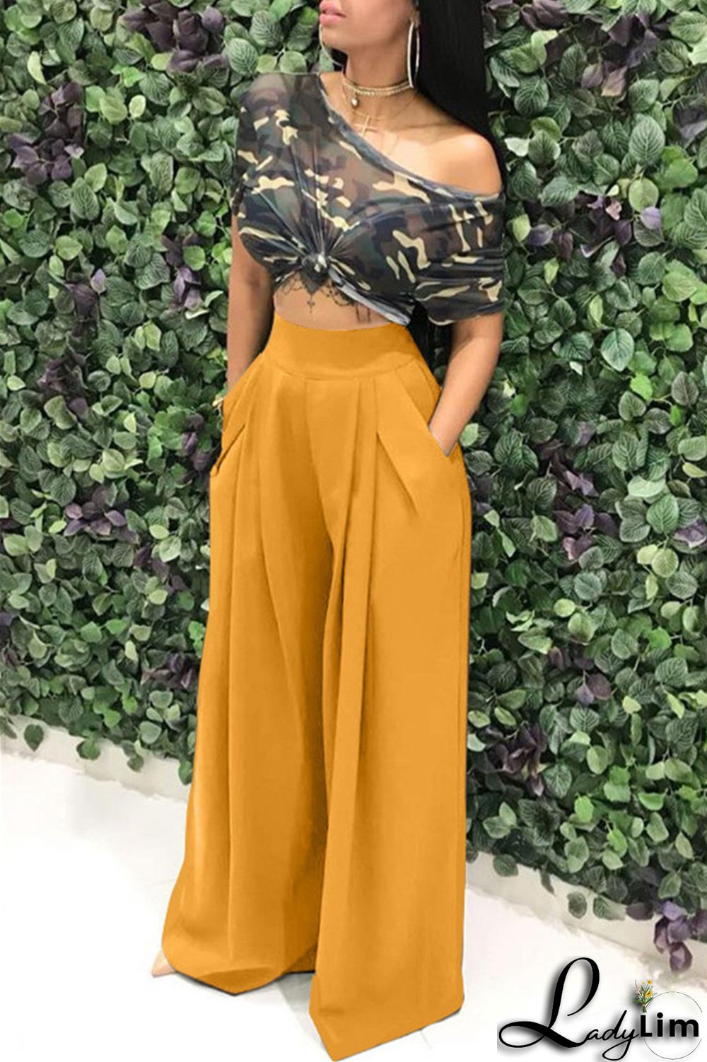 Coffee Fashion Casual Solid Patchwork Regular High Waist Conventional Solid Color Bottoms