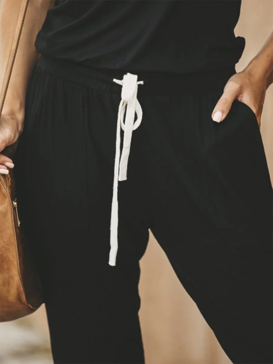 Off Shoulder Drawstring Waist Jumpsuit