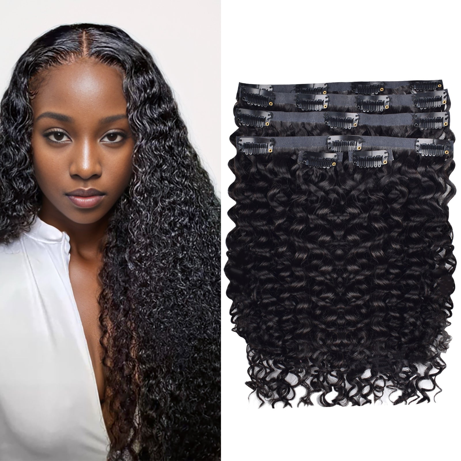 #1B Deep Curly |6Pcs 100g | PU Seamless Clip ins Hair | 100% Human Hair | boruihair