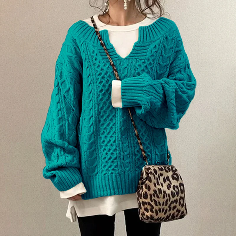 Casual Knit V Neck Linen Pattern Sweater