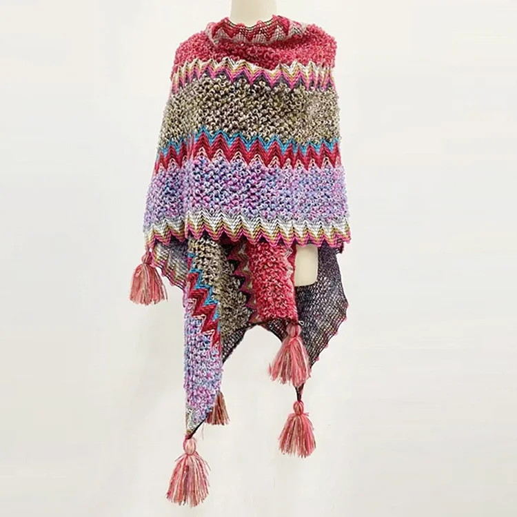 Vintage Gradient Striped Wool Braided Shawl