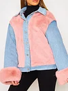 Fashion Contrast Color Buttoned Lambskin Warmth Jacket