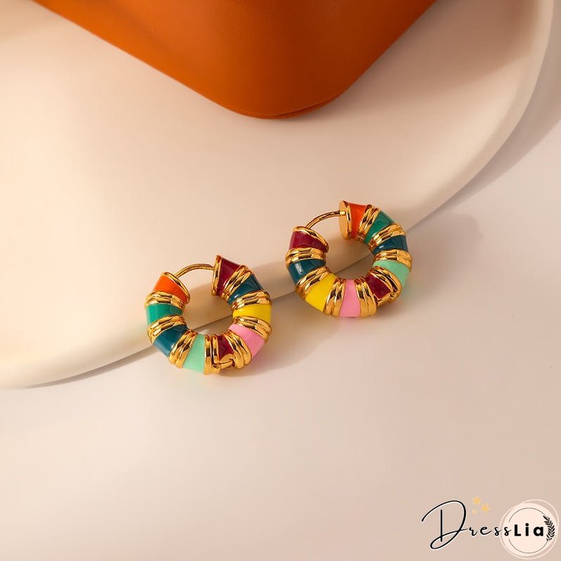 Vintage colorful dripping oil earrings niche design sense stylish personality macaron earring earrings