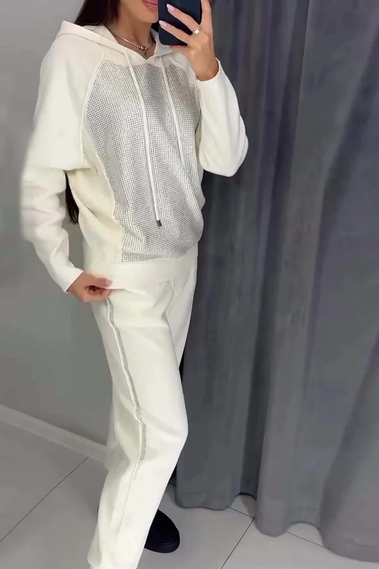 Women's casual diamond embellished hooded track suit