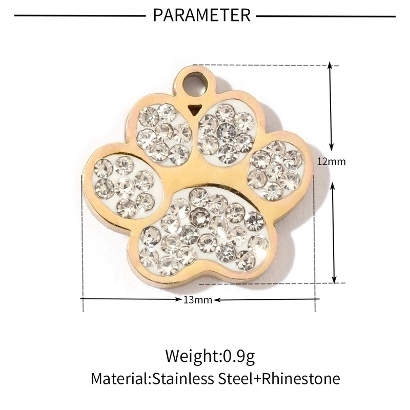 A Pack Of 3 12 * 15mm 201 Stainless Steel Zircon 18K Gold Plated Bear Paw Print Snake Polished Pendant
