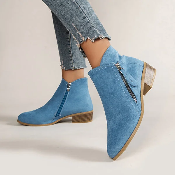 HUXM Suede All Match Side Zipper Ankle Booties