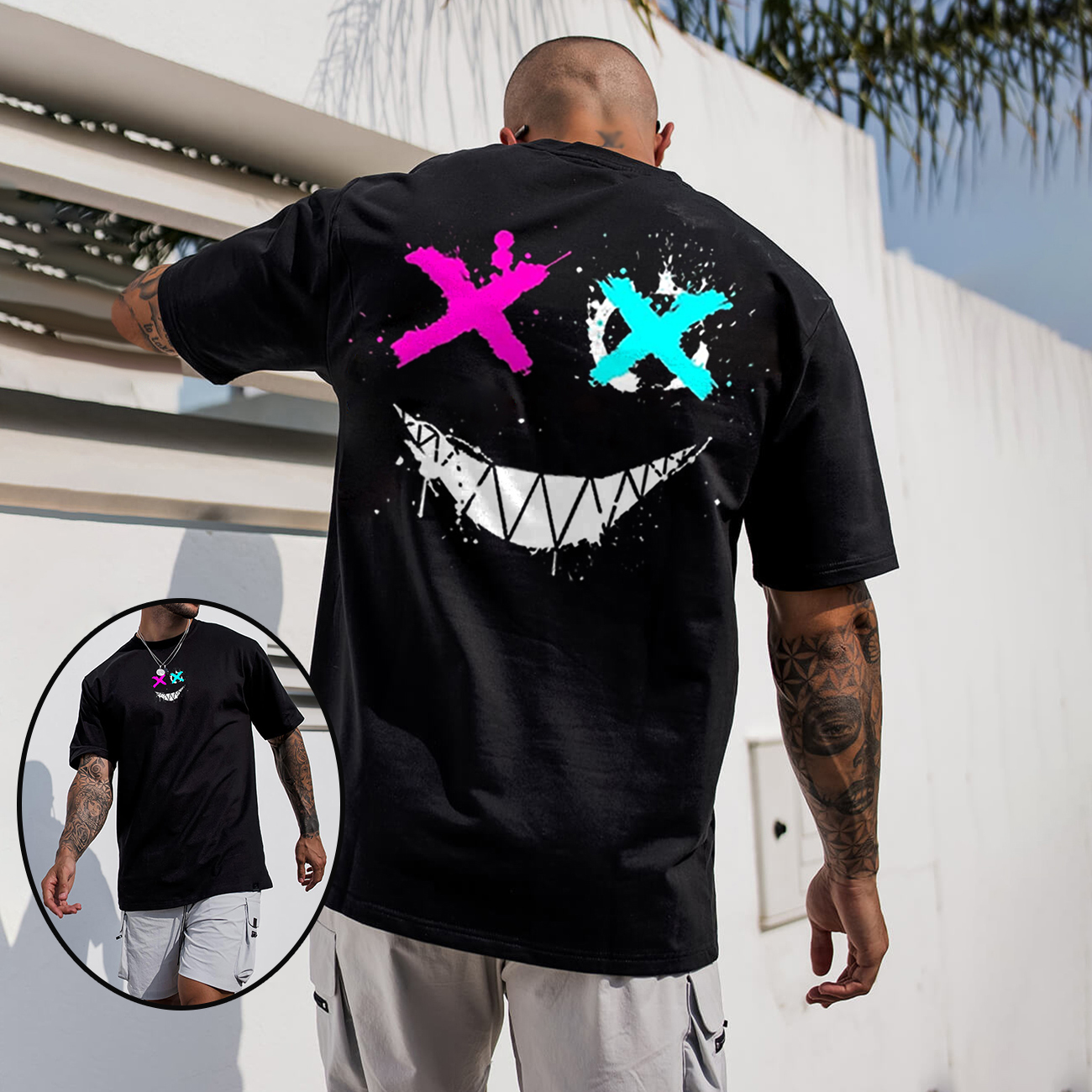 Smiley T-Shirt Oversized Casual Men's Short Sleeve T-Shirt