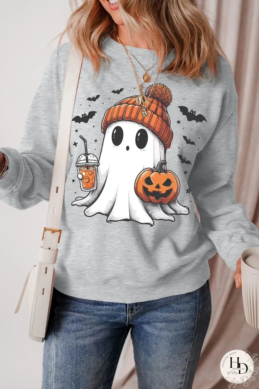 Ghost Round Neck Long Sleeve Sweatshirt