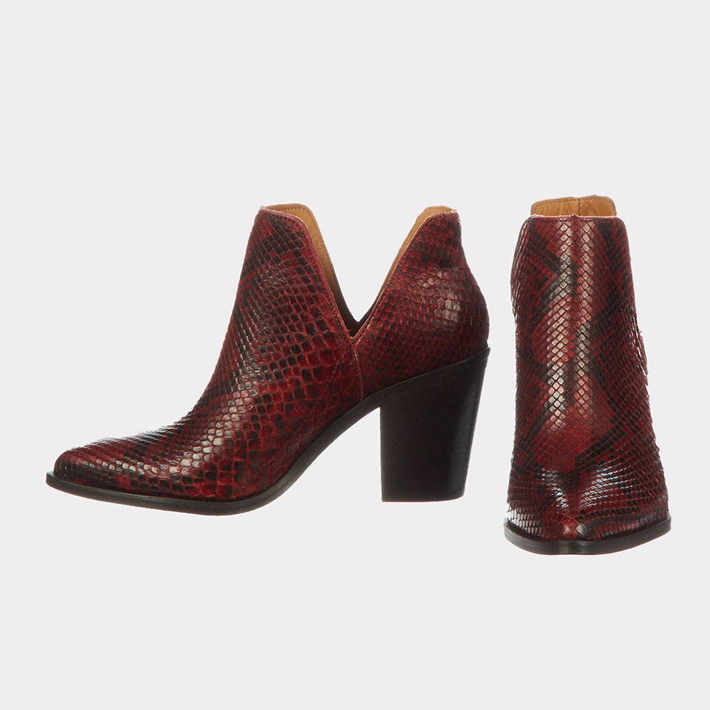 Women‘s Short Black & Red Python Pattern Block High Heel Boots Nicepairs