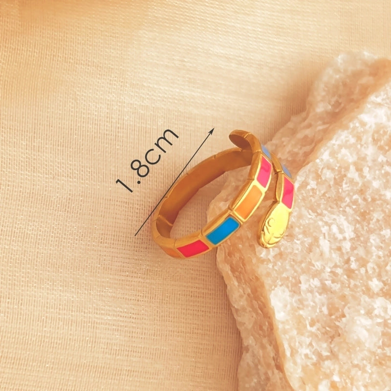 Casual Retro Minimalist Geometric 304 Stainless Steel 18K Gold Plated Enamel Open Rings