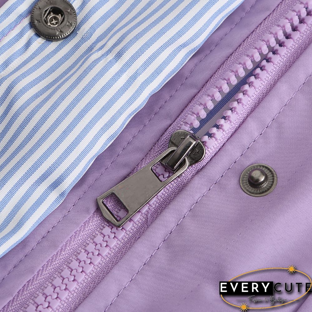 Light Purple Hooded Detachable Windproof Plus Size Windbreaker