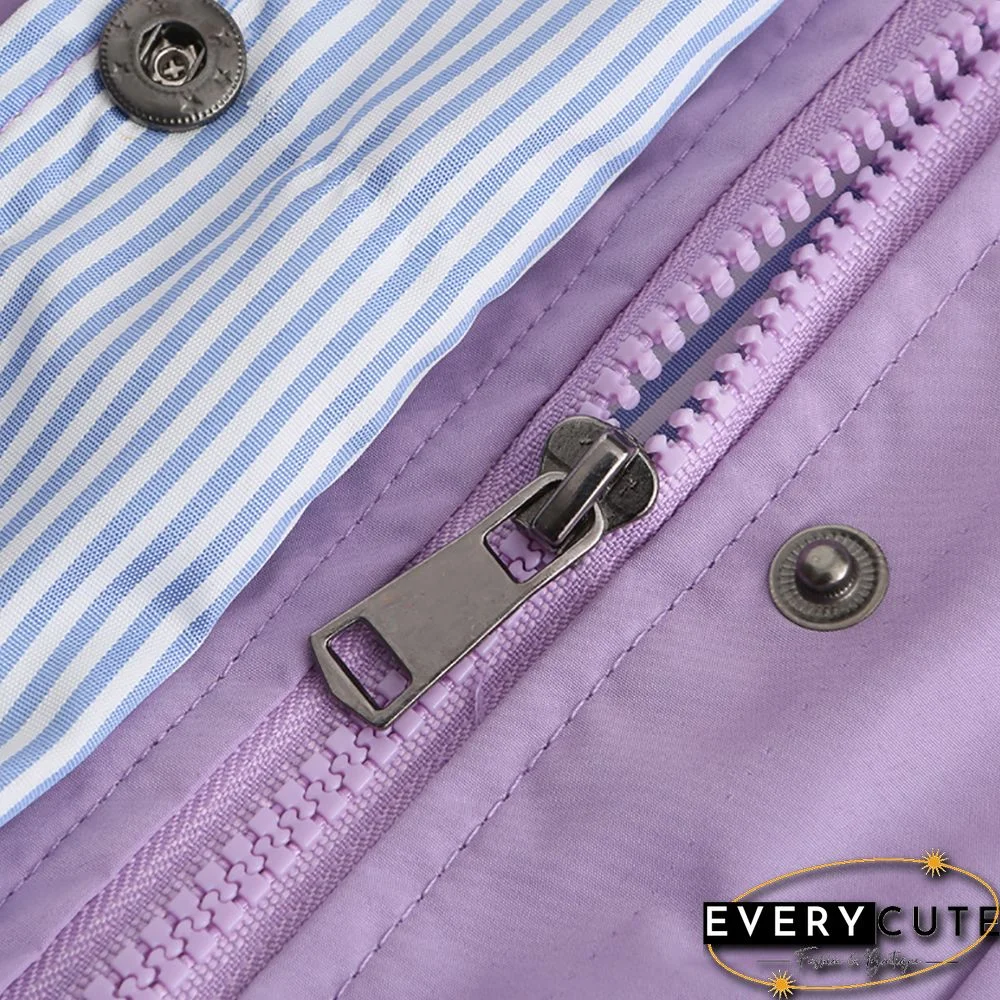 Light Purple Hooded Detachable Windproof Plus Size Windbreaker