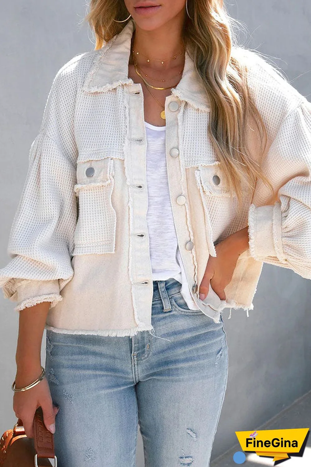 Waffle Knit Frayed Shacket