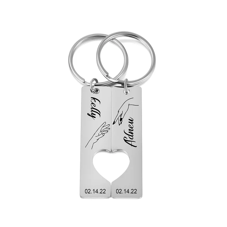 Personalized Promise Couple Keychain Set Engrave Name Heart Matching Couple Gifts
