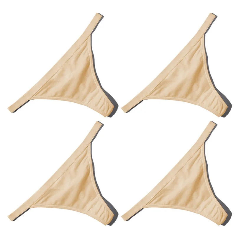 4PCS/Set Hot Sale Sexy Women Cotton G String Thongs Low Waist Sexy Panties Ladies' Seamless Underwear Black Red White Skin