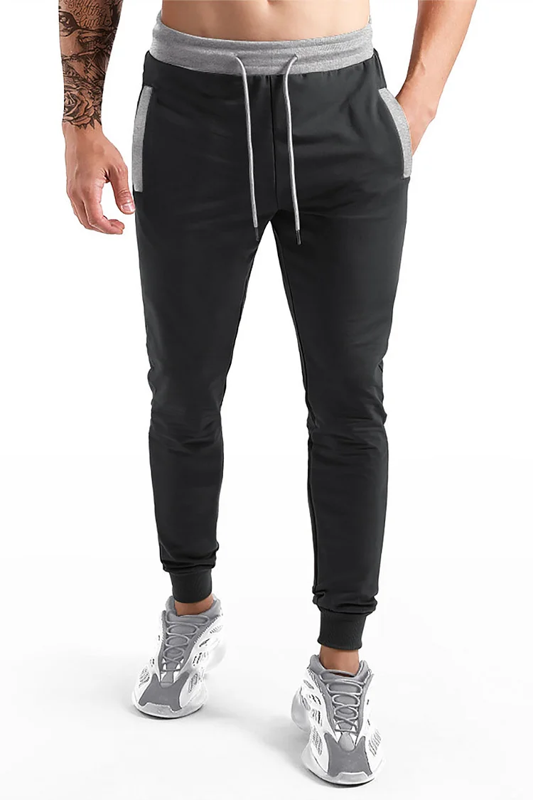 Sporty Contrast Color Slim Fit Tapered Pants With Pockets