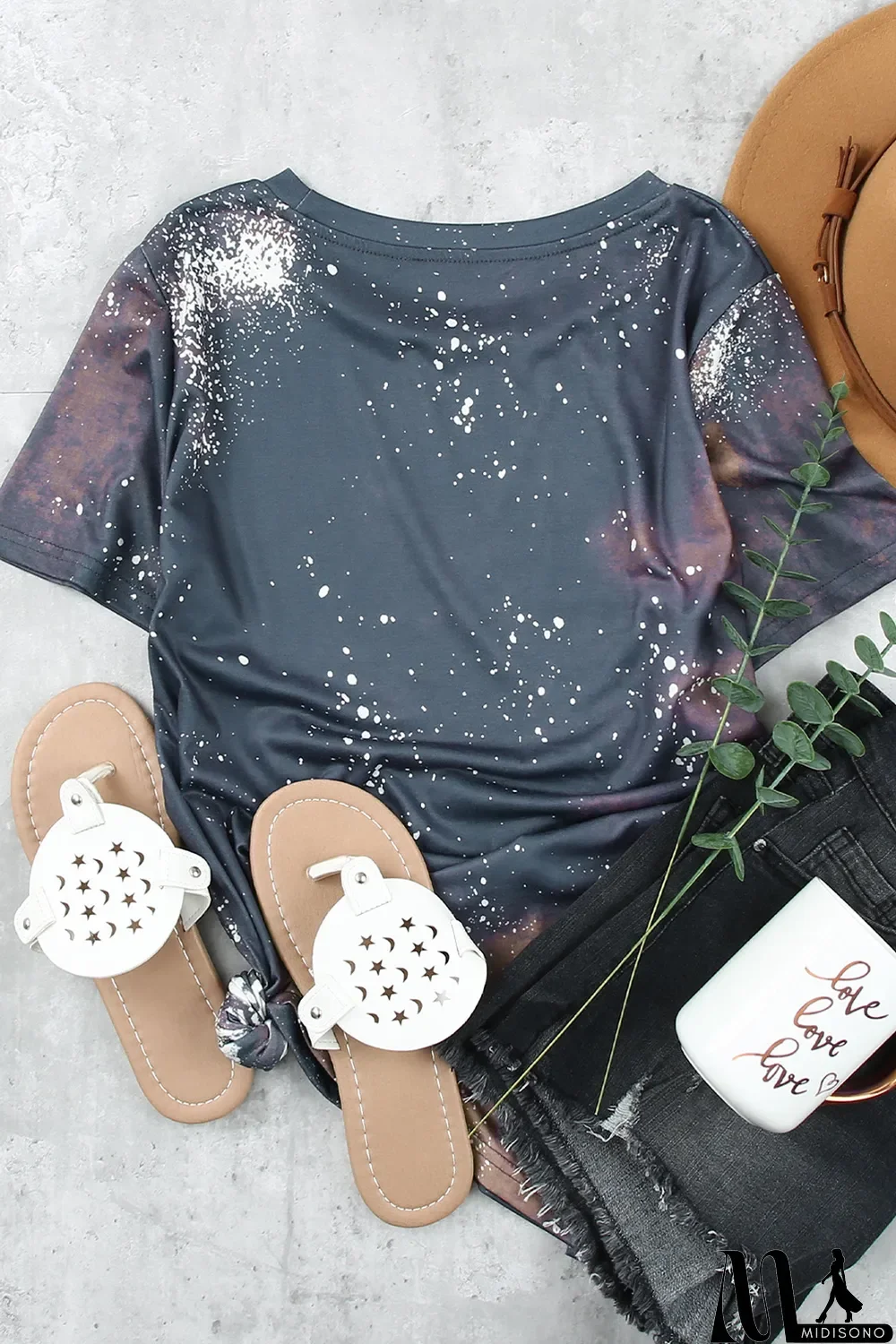 MidiSono - Blank Apparel - Multicolor Crew Neck Bleached Tie-dye Basic Tee