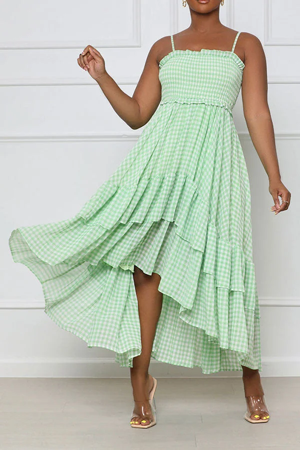 Grid Girly Ruffle Midi Dress