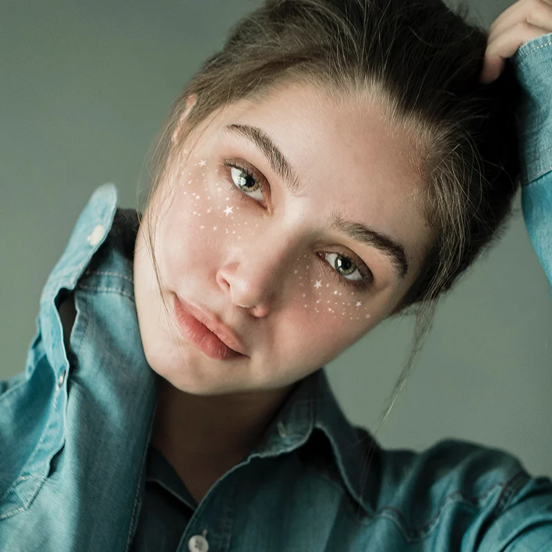 Sdrawing Creative Fake Temporary Tattoo Snowflake Star Moon Flower Butterfly Body Art Beauty Face Tattoo Makeup Sticker for Women