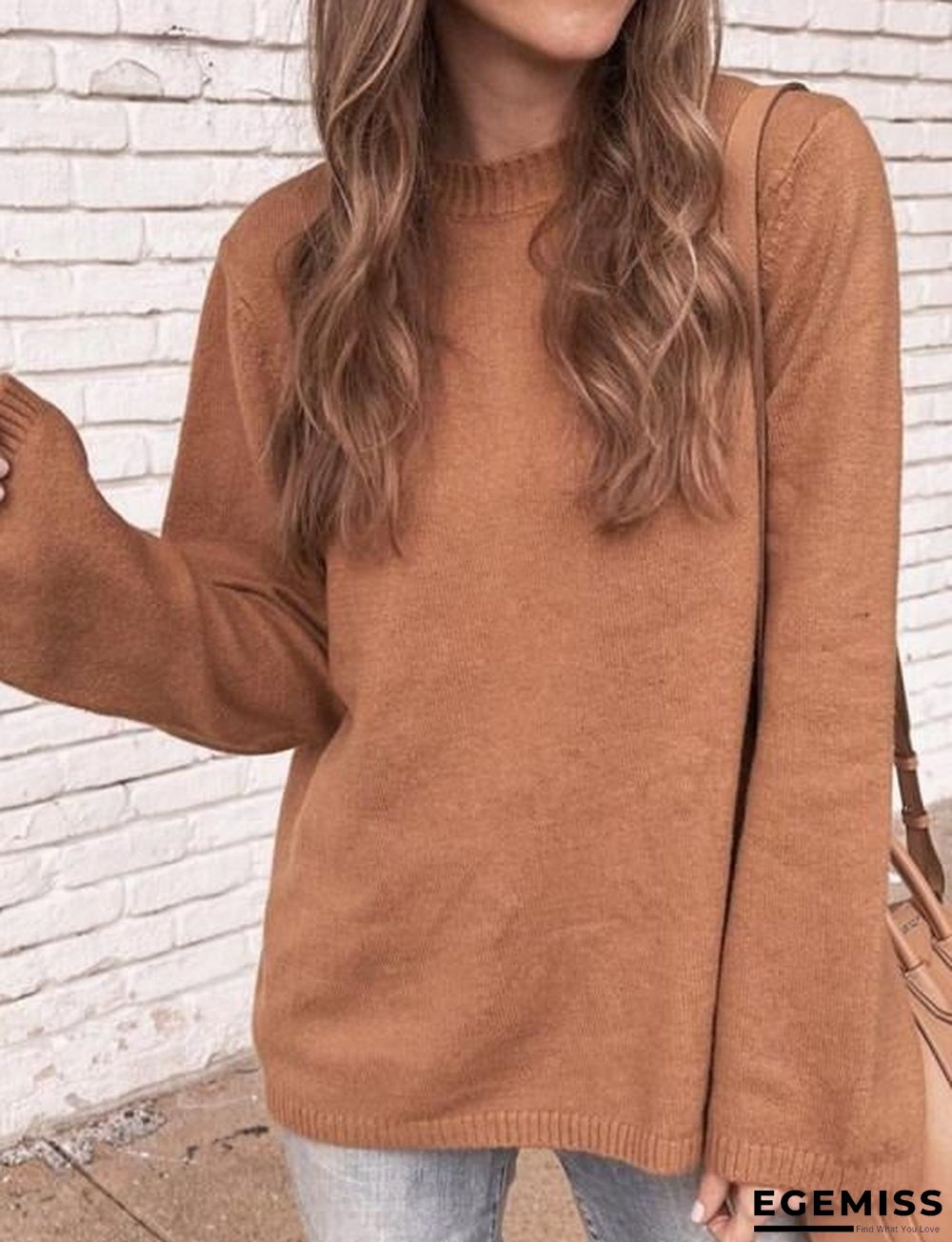 Casual Solid Color Crew Neck Long Sleeves Sweater | EGEMISS