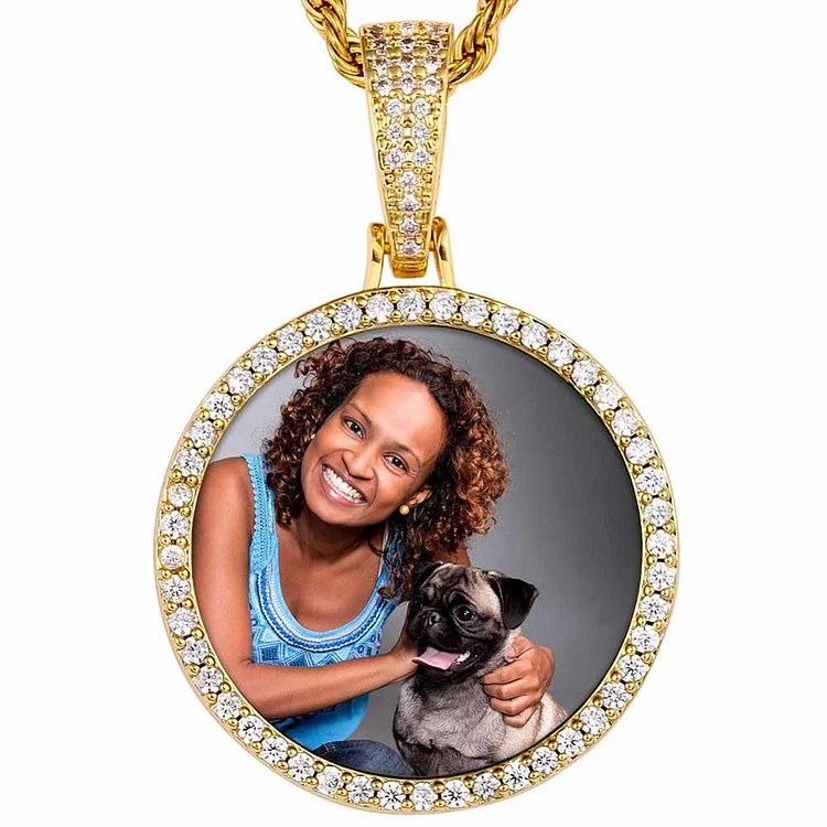 Custom Photo Big Round Medallions Pendant Necklace Bling Jewelry-VESSFUL