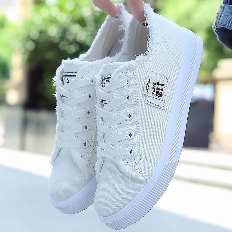 Hot New 2020 Spring Summer Women Canvas Shoes Flat Sneakers Women Casual Shoes Low Upper Lace Up White Shoes 35-41
