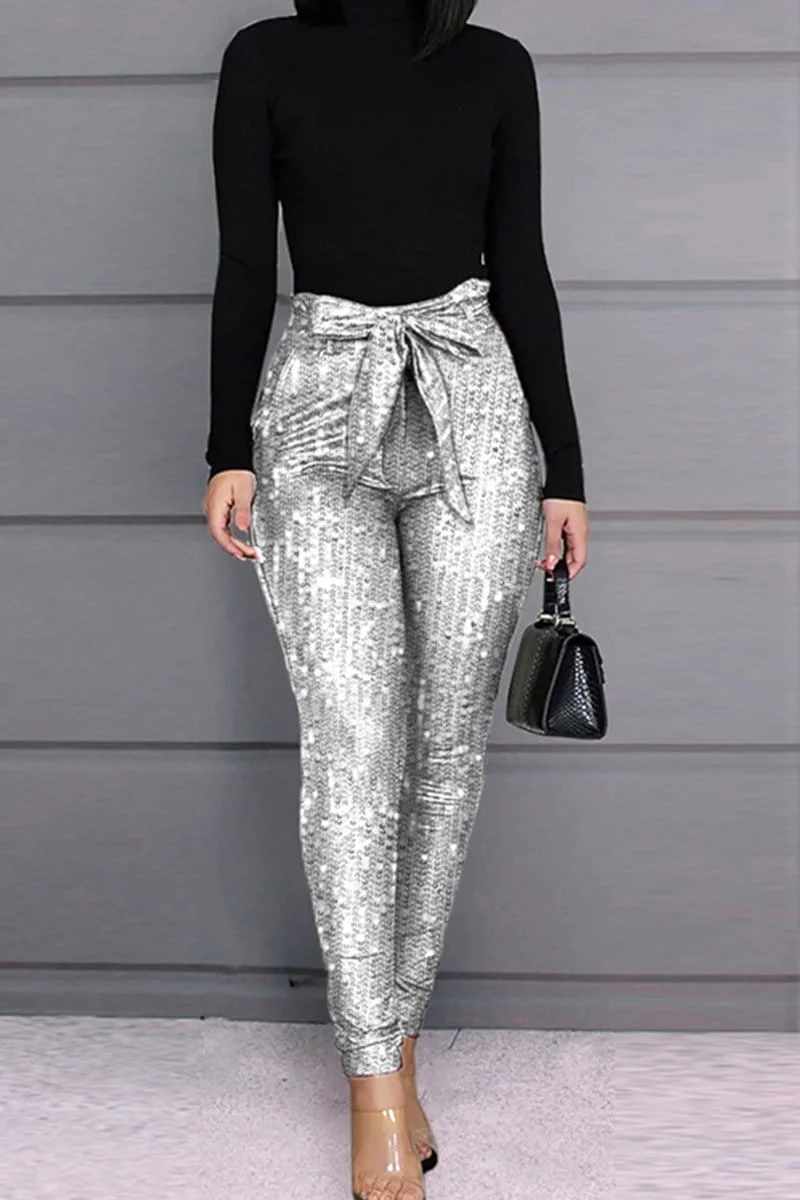 Fashion Casual Skinny Sequined Trousers