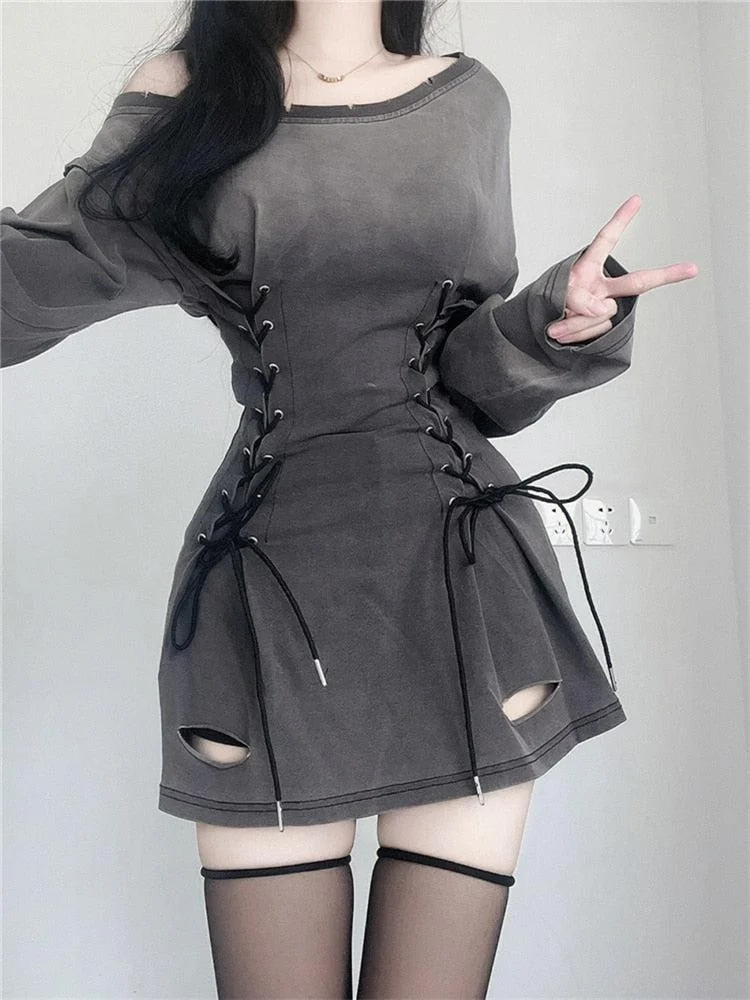 Abebey-Acubi Smoke Lace Up Mini Dress