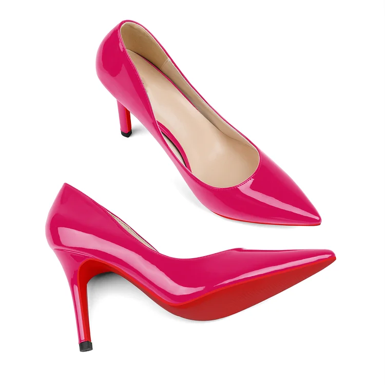 90mm Women's Pumps Red Bottoms Shoes Middle Heels Pointy Toe Dress Patent Stilettos VOCOSI VOCOSI