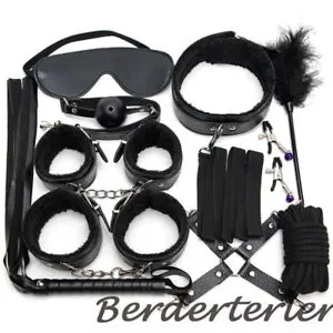 pornhint Pornhint Sexy Leather Set Plush Kits Handcuffs Whip Gag Clamps For Couples Accessorie