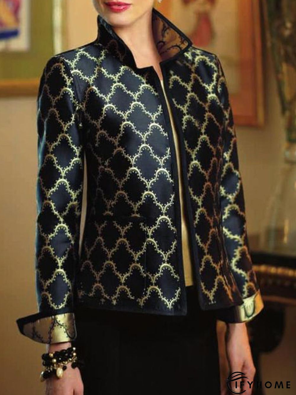 Urban Stand Collar  Printed Regular Fit Jacket | IFYHOME