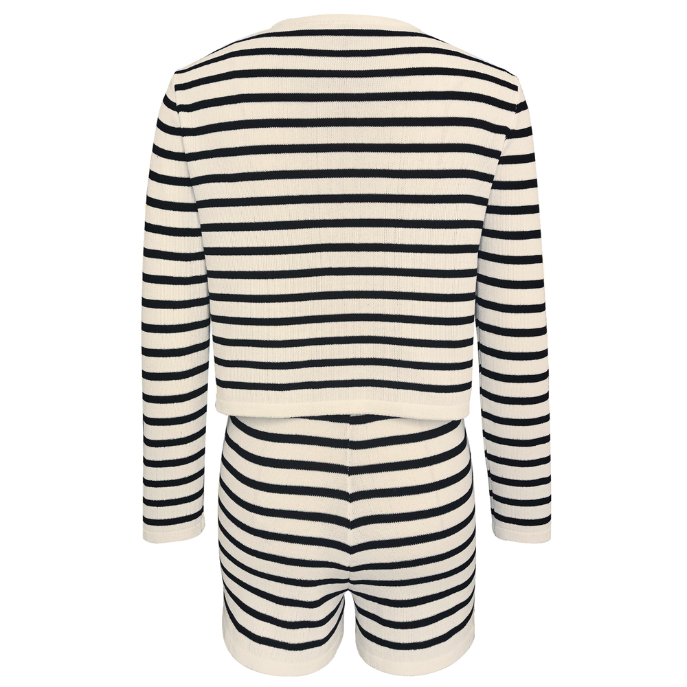 Ootddress Striped Knit 2 Piece-Set Shorts Women Fashion Zebra Printed Cardigan And High Waist Patchwork Shorts Sets Knitwear Outfits