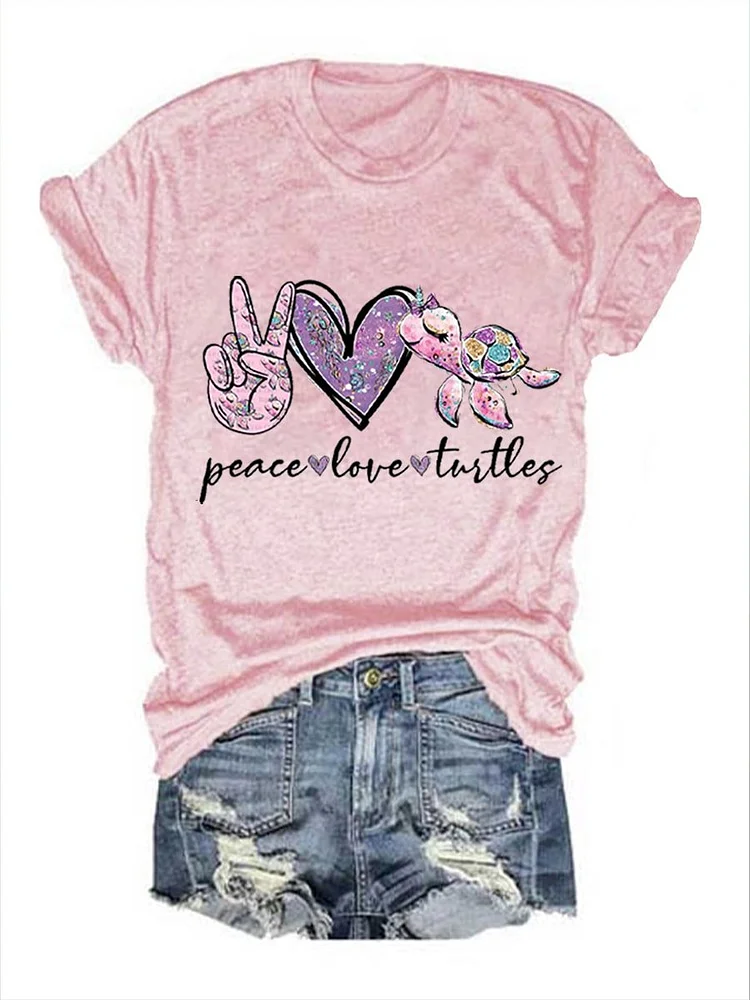 🔥Buy 3 Get 10% Off🔥Women's Cute Shiny Unicorn Peace Love Sea Turtle Print T-Shirt